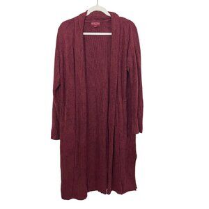 Barefoot Dreams CozyChic Lite Catalina Long Cardigan Sweater Red Burgundy LARGE